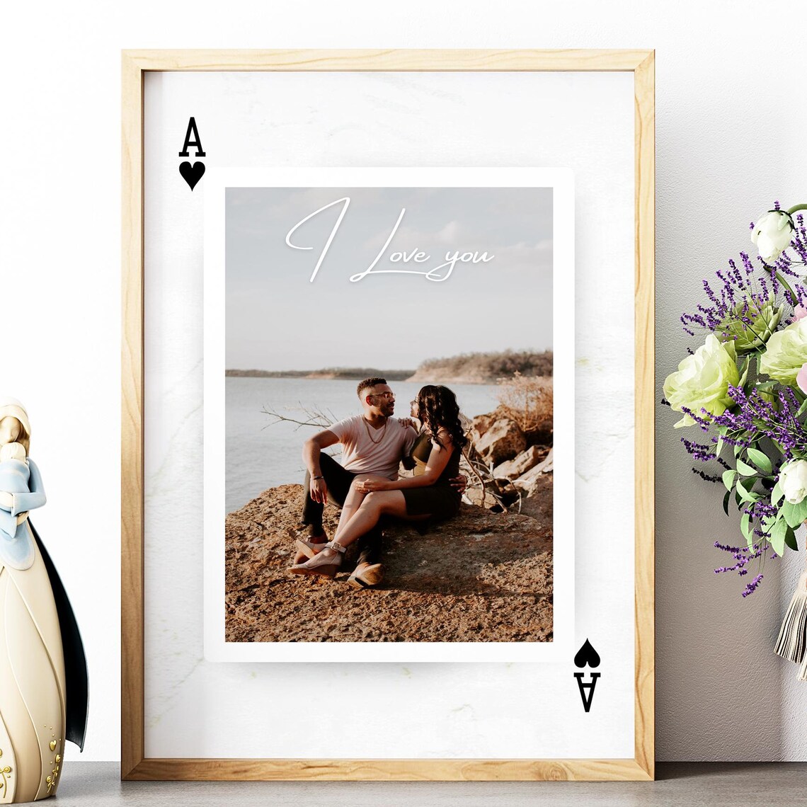 Ace of Hearts Playing Card Custom Couple Photo I Love You Art Print