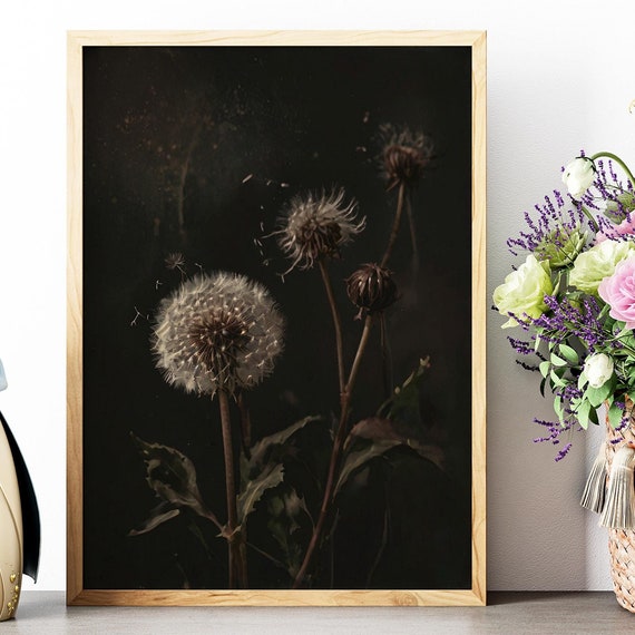 Dandelion Wall Art Trendy Art Prints Moody Wall Art Dark Floral Decor Dark Academia Dcor Gothic Floral Wall Art Print
