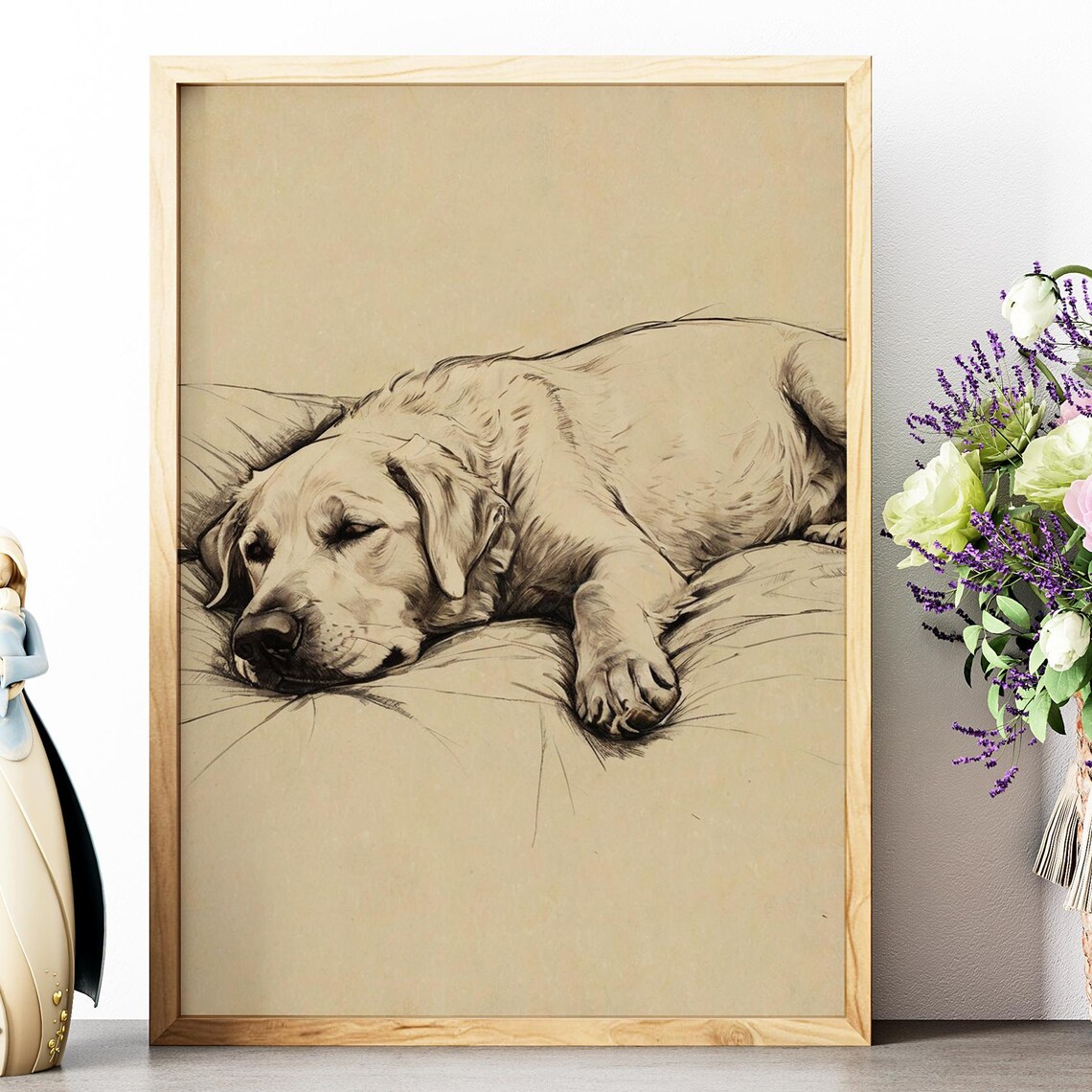 Sleeping Labrador Retriever Sketch Dog Pet Portrait Wall Art