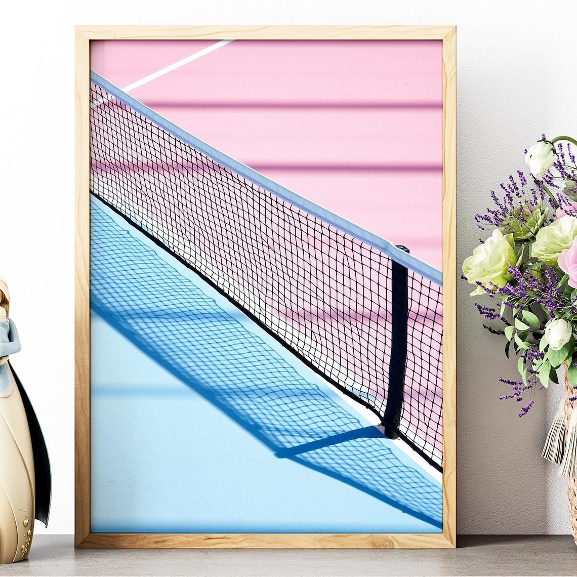 Tennis Net Shadow Pink Blue Court Minimalist Modern Sports Poster