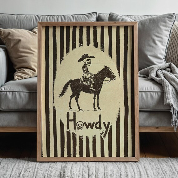 Howdy Cowboy Skeleton Western Wall Art