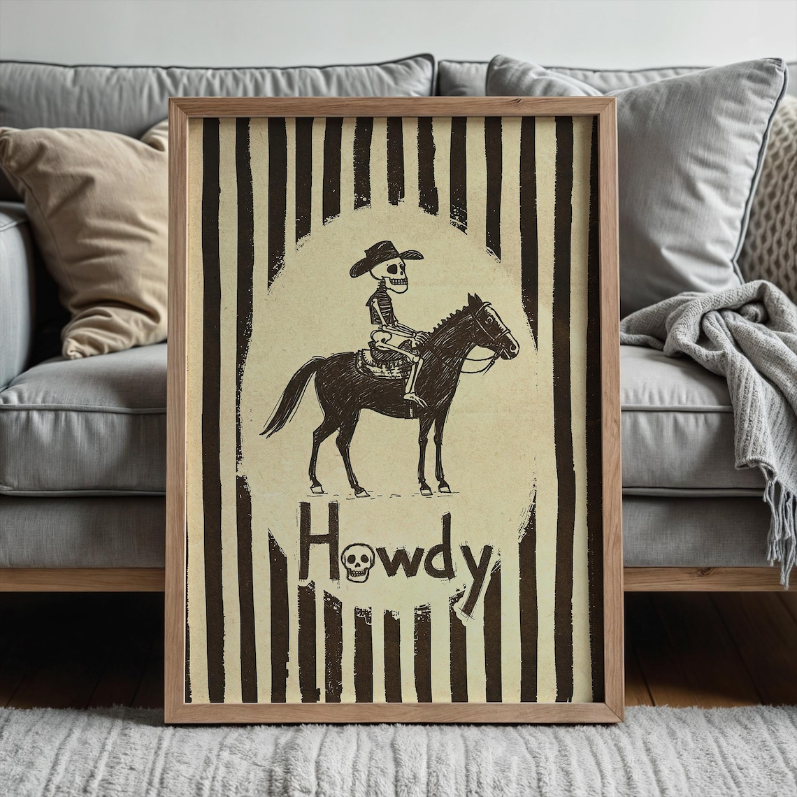 Gothic Skeleton Cowboy Howdy Skull Horse Funny Western Art Poster