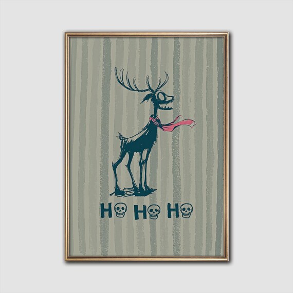 Gothic Skeleton Reindeer Ho Ho Ho Skulls Dark Christmas Poster
