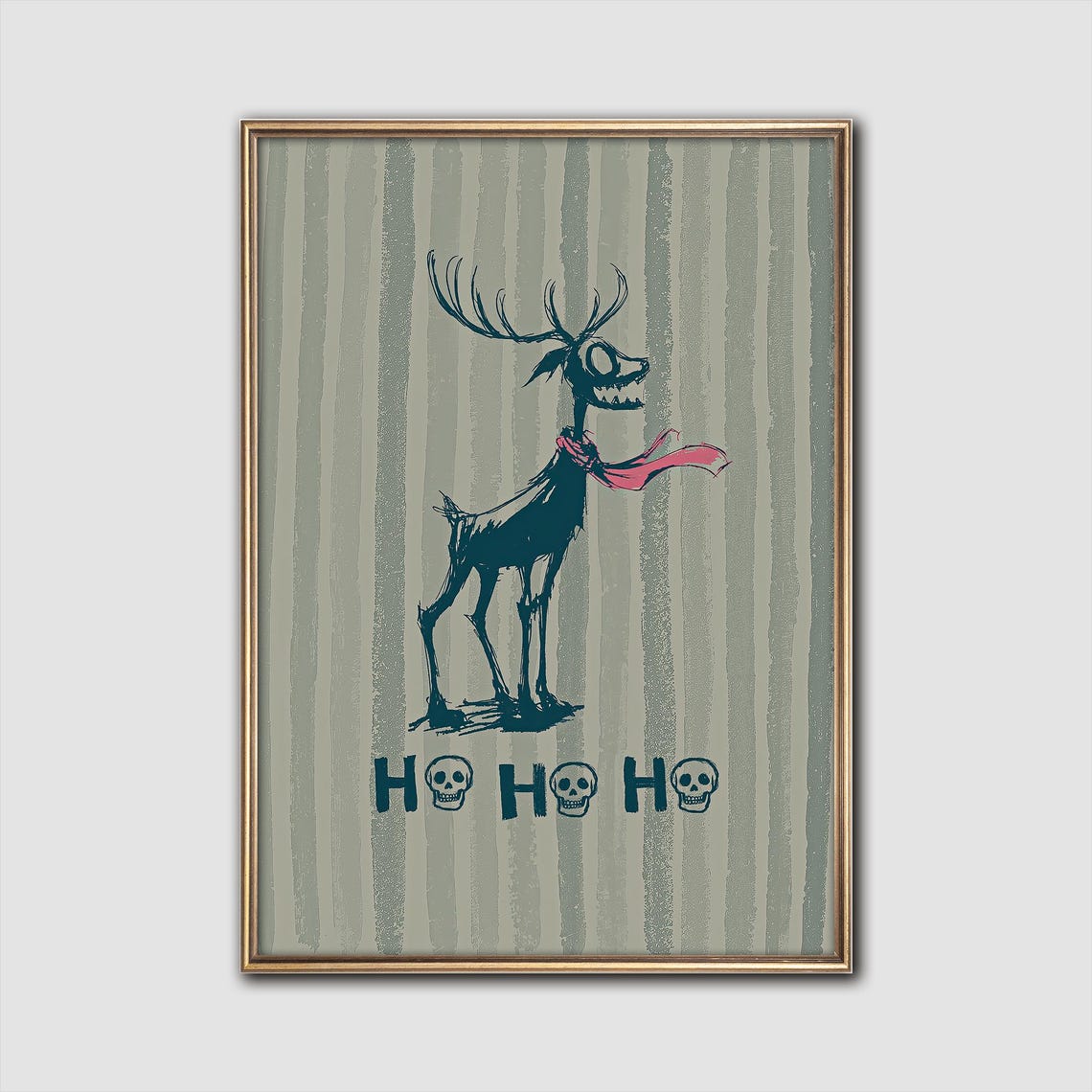 Gothic Skeleton Reindeer Ho Ho Ho Skulls Dark Christmas Poster