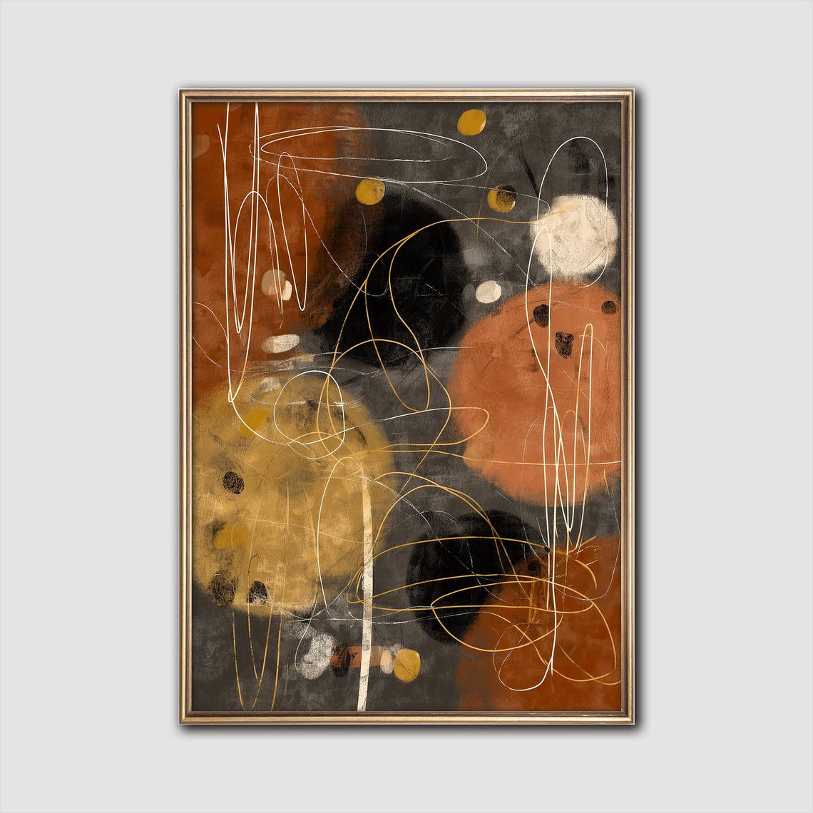 Earthy Scribble Abstract Art Warm Modern Wall Decor