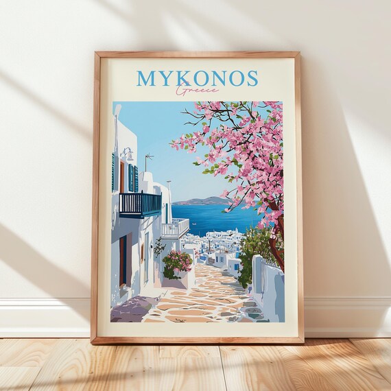 Greece Island Wall Art Mykonos Island Print Mykonos Landscape Travel Poster Greek Island Mykonos Wall Art Print