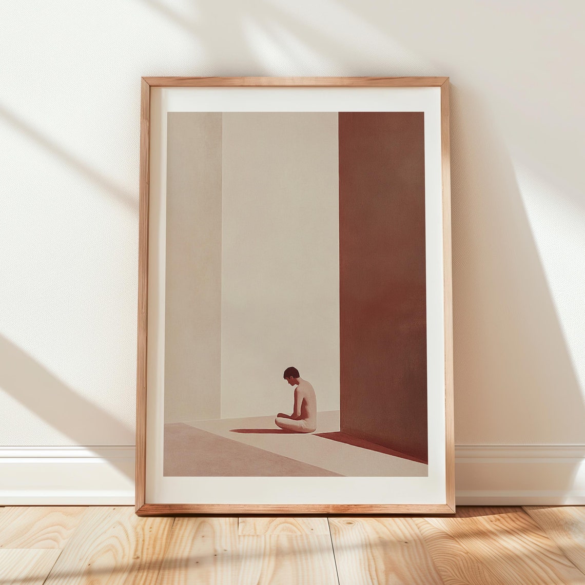 Solitary Seated Figure Minimal Empty Room Solitude Art Poster