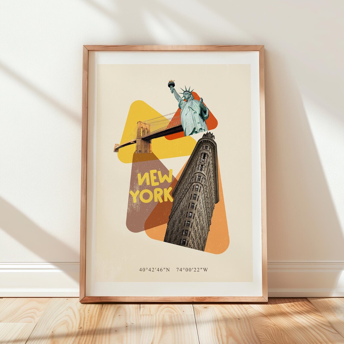 New York Flatiron Building Statue of Liberty Landmark Collage Poster