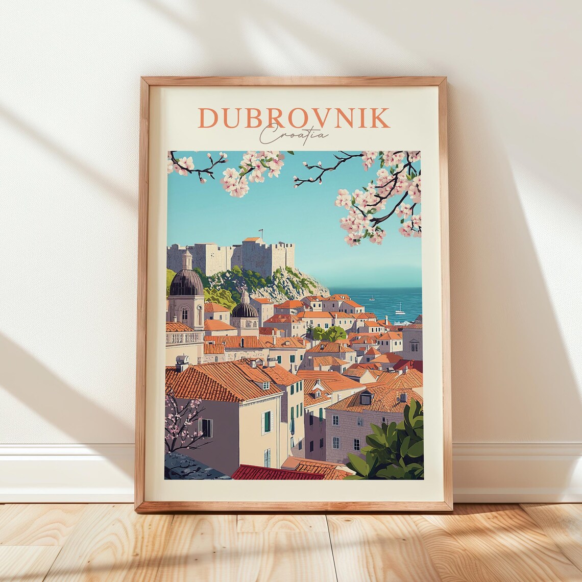 Dubrovnik Croatia Adriatic Old Town Cherry Blossom Travel Poster