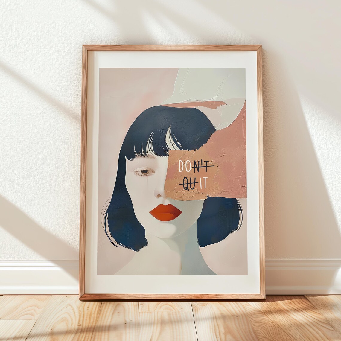 Don't Quit Inspirational Torn Paper Woman Portrait Collage Art Poster