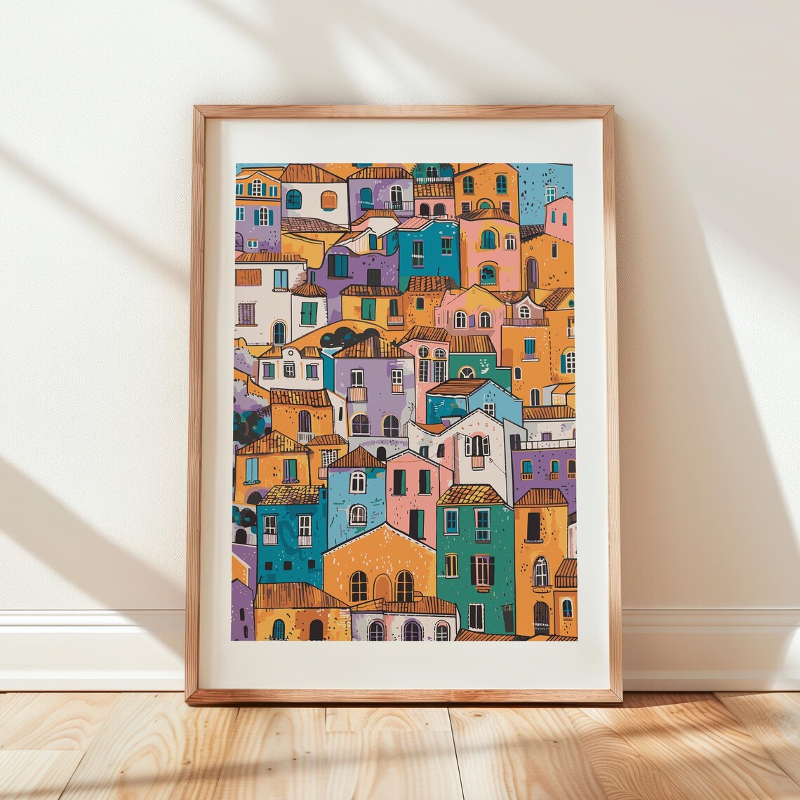 Positano Colorful Hillside Houses Italy Coast Illustration Poster