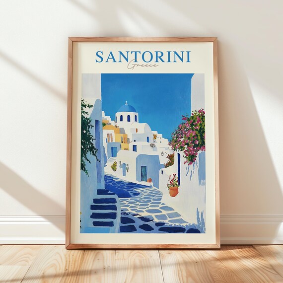 Santorini Wall Art Greece Island Print Santorini Landscape Travel Poster Greek Island Santorini Wall Art Print
