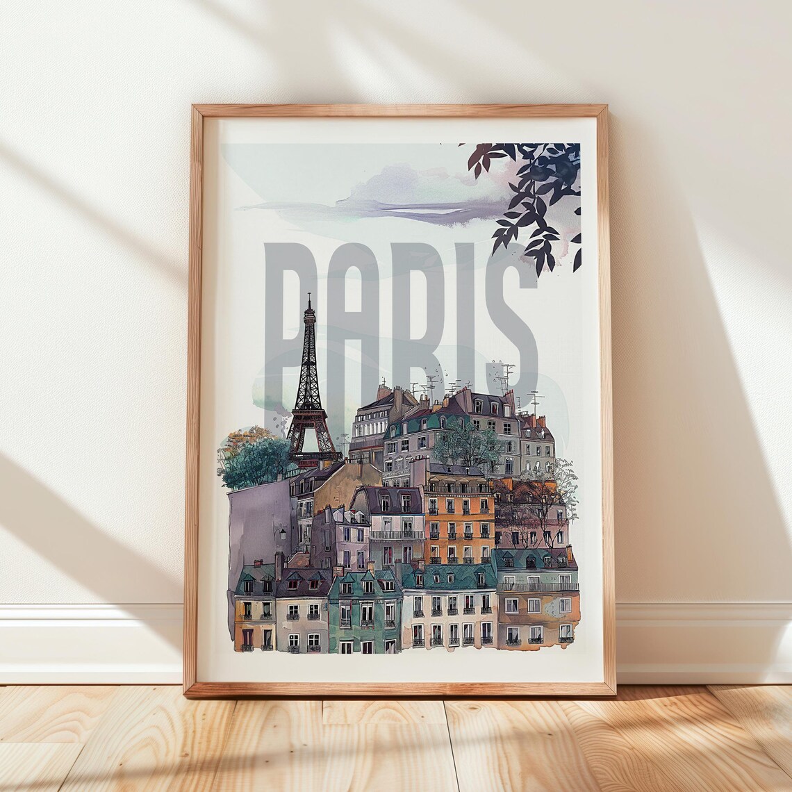 Paris Eiffel Tower Montmartre Houses Watercolor Travel Art Poster