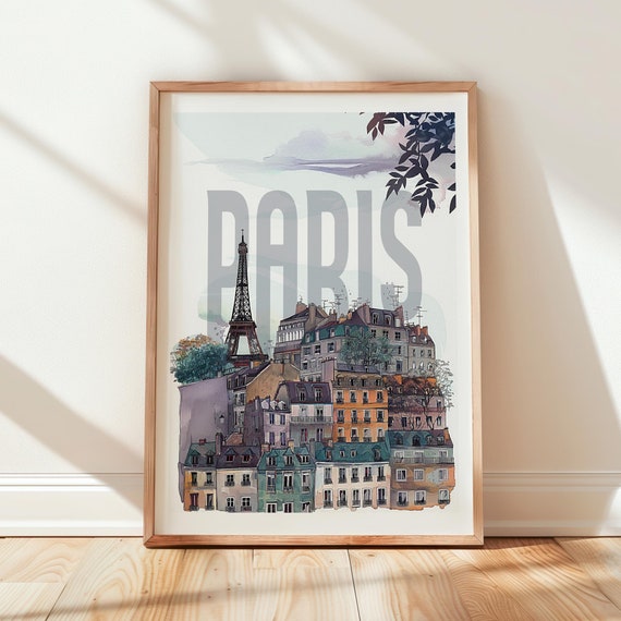 Paris Landscape Wall Art Paris Houses Wall Art Paris Poster Paris Print France Eiffel Tower Wall Art Prints