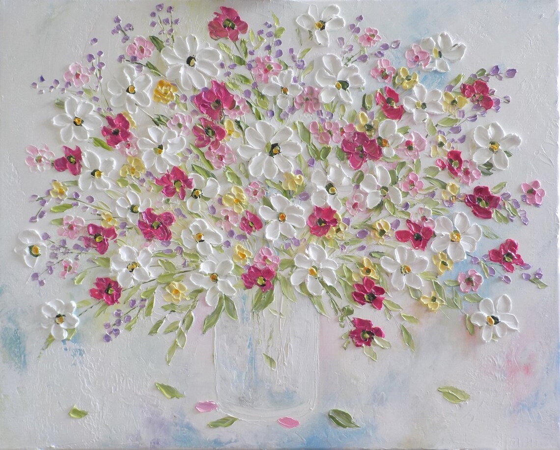 Custom Whimsical Rose Floral Oil Impasto Art Print - Image 2