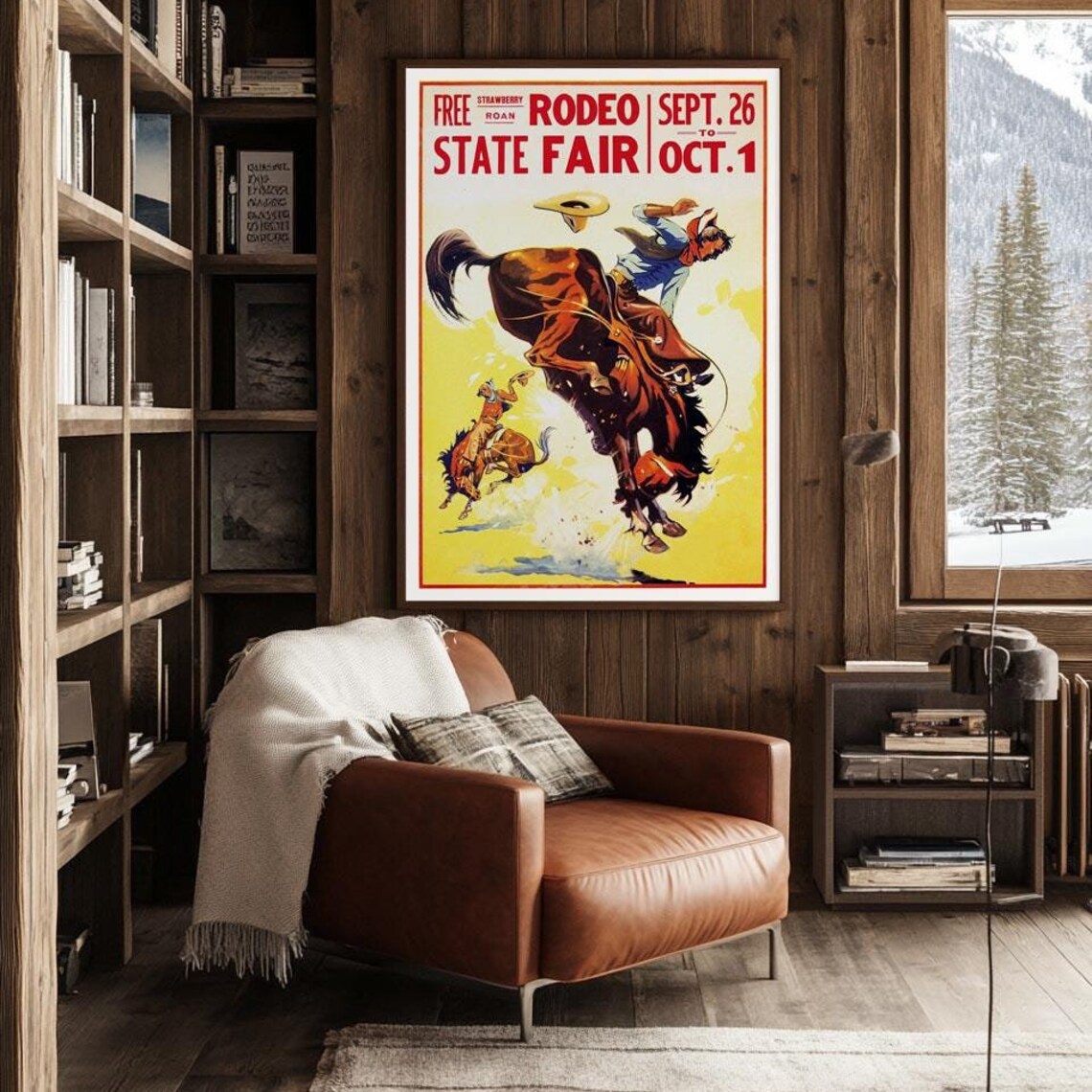 Vintage Free Rodeo State Fair Western Bucking Horse Cowboy Poster