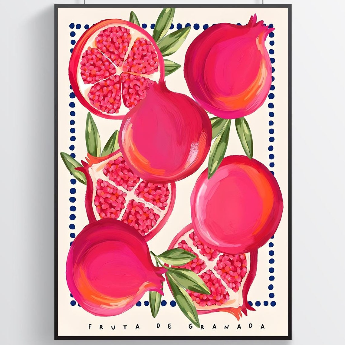 Fruta de Granada Ripe Pomegranates Ruby Seeds Botanical Poster