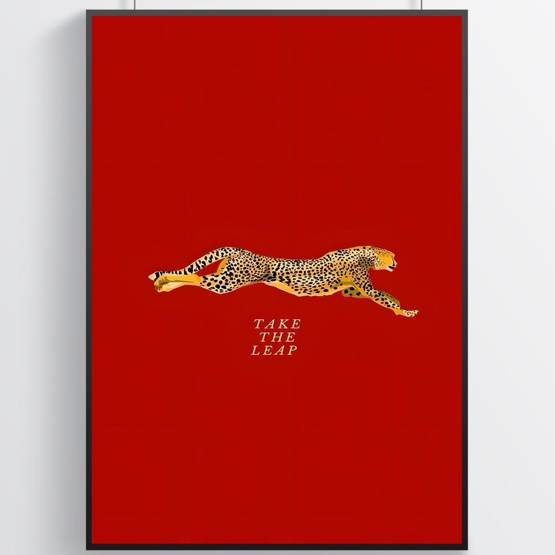 Take The Leap Leaping Spotted Leopard Crimson Motivational Poster