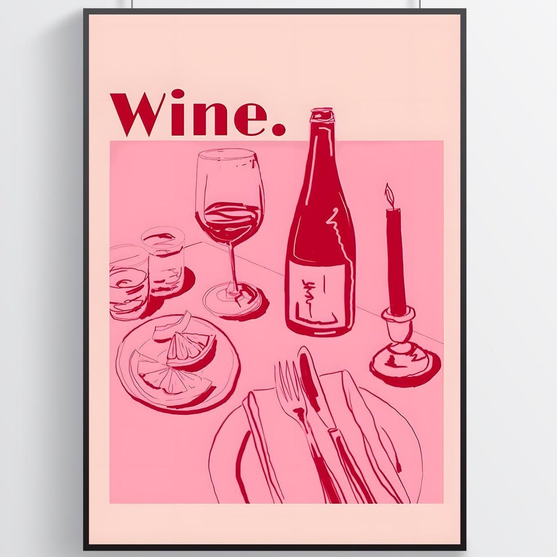 Wine Bold Red Dinner Table Illustration Wine Lover Kitchen Poster