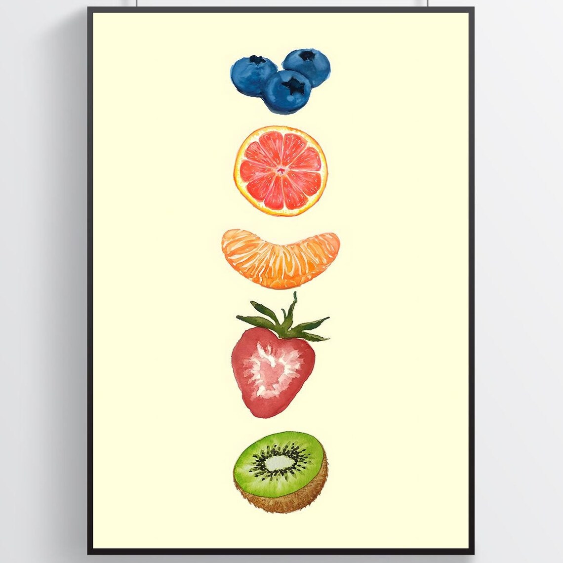 Watercolor Fruit Stack Blueberry Strawberry Kiwi Fresh Poster