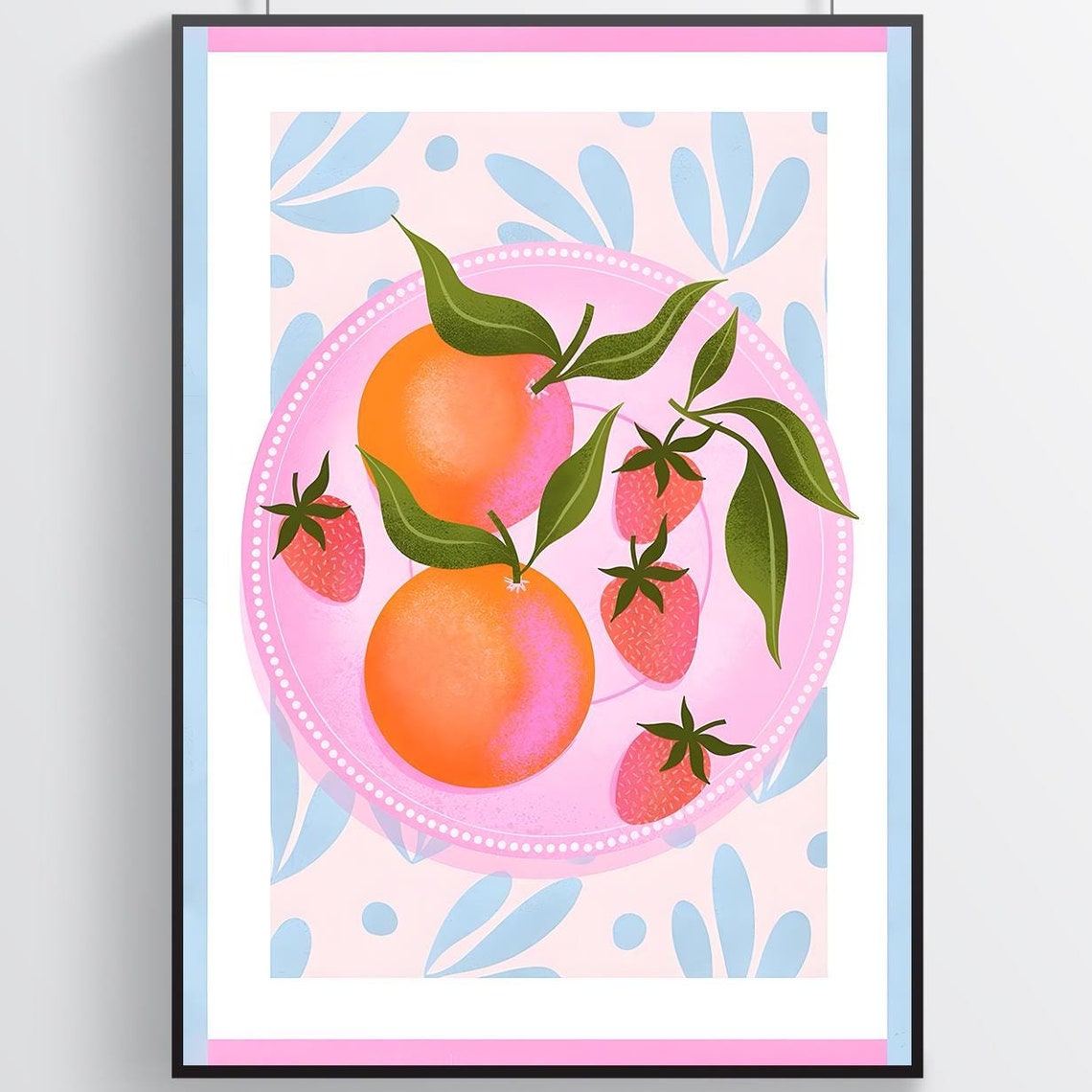 Oranges And Strawberries On Pink Plate Fresh Fruit Art Poster