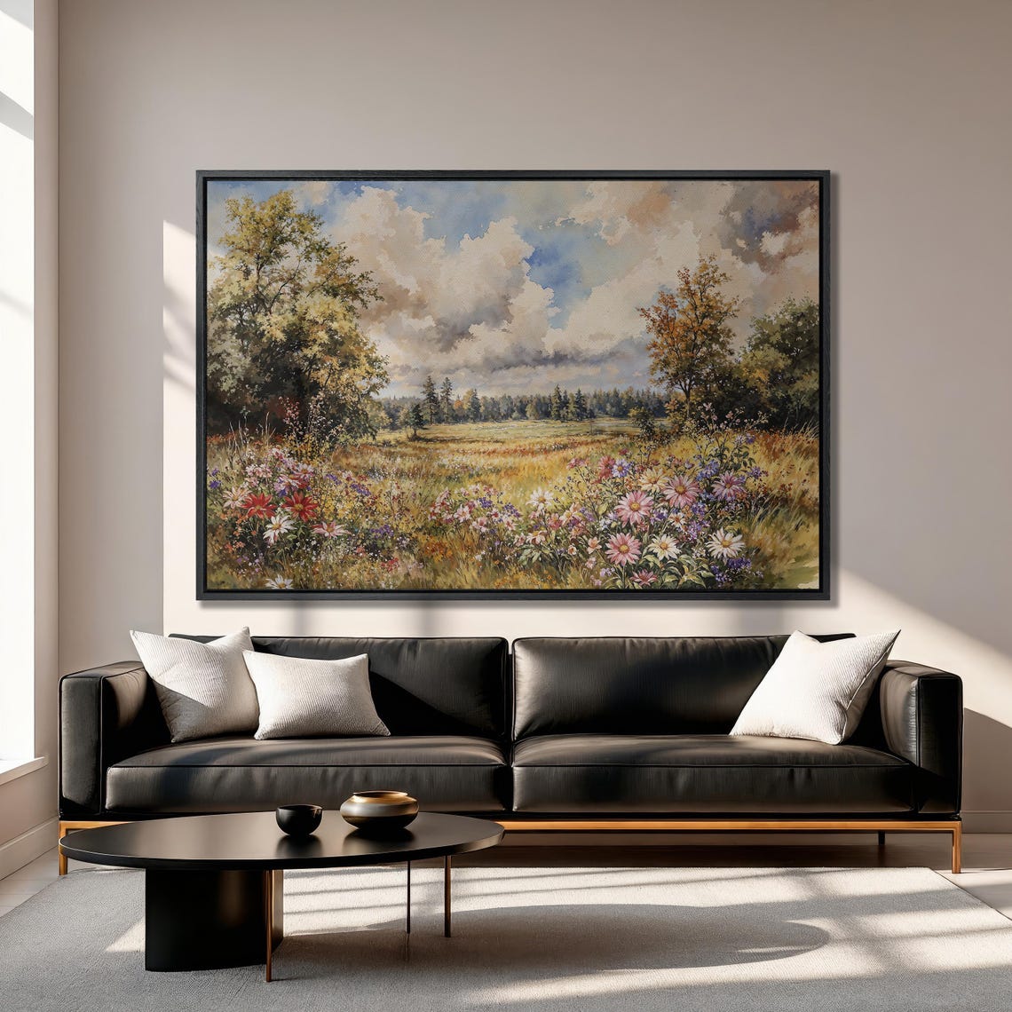 Summer Meadow Brimming with Wildflowers Under Cloudy Sky Poster - Image 3