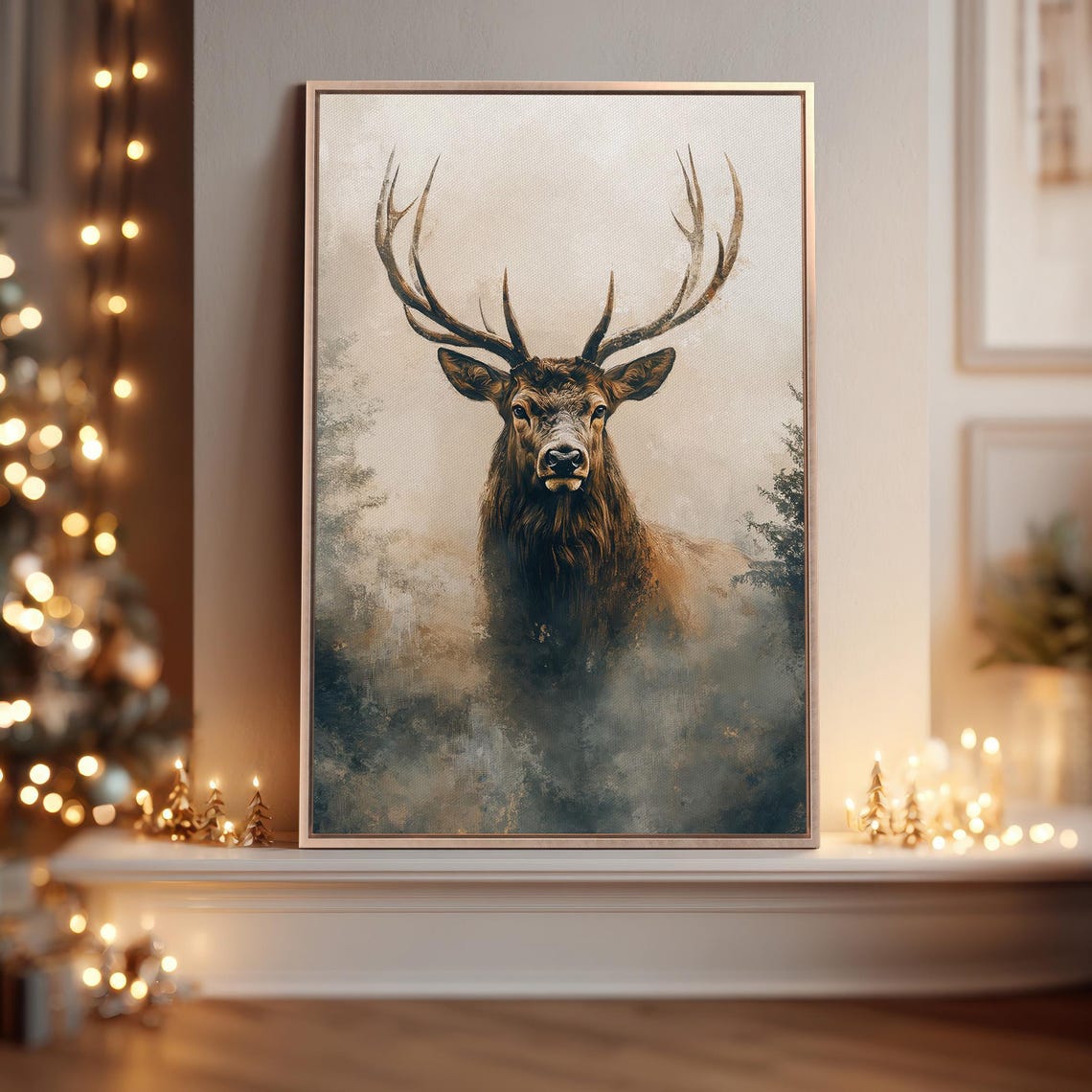Majestic Black Reindeer With Grand Antlers Winter Night Poster