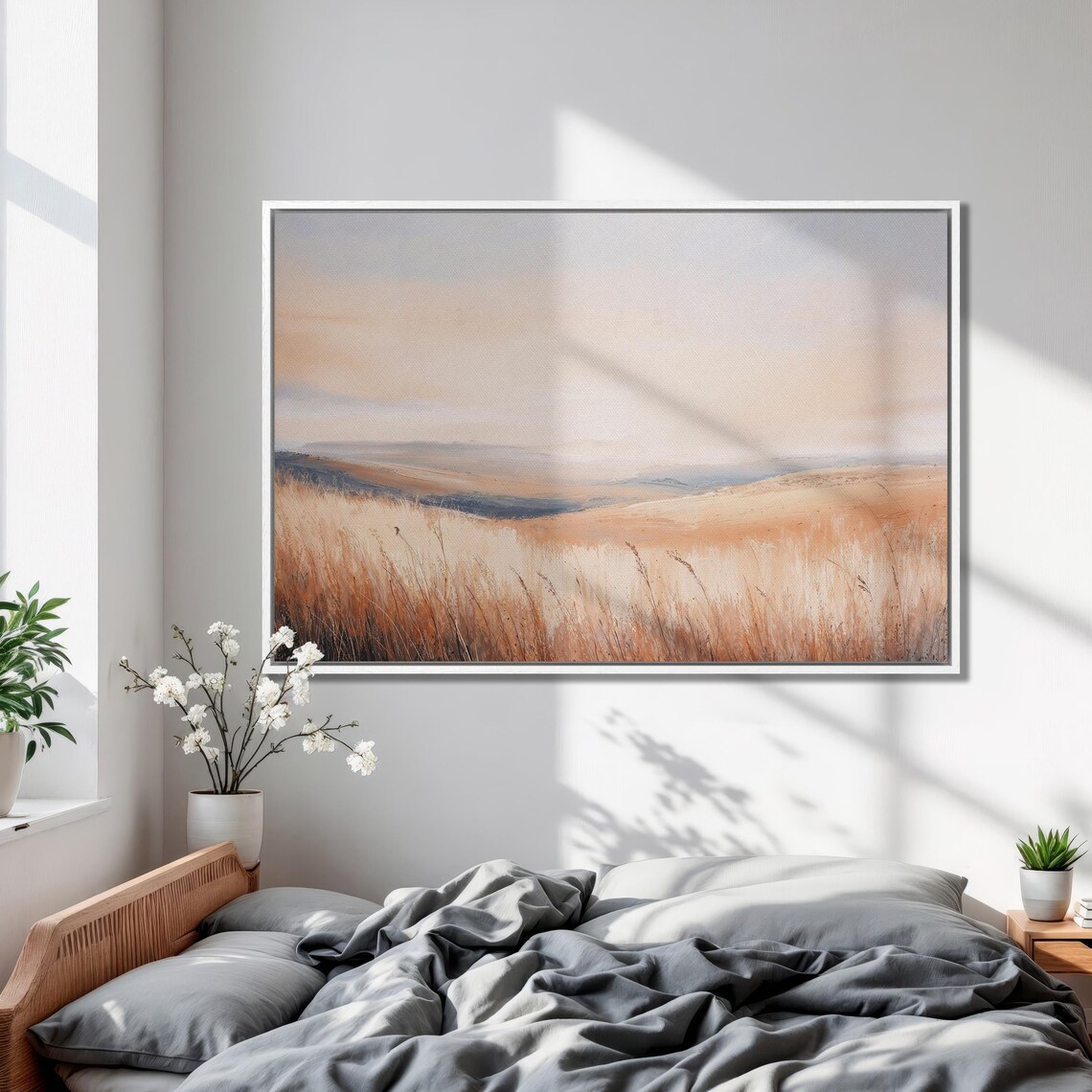 Minimalist Wheat Field in Terracotta and Cream Tones Art Poster - Image 2