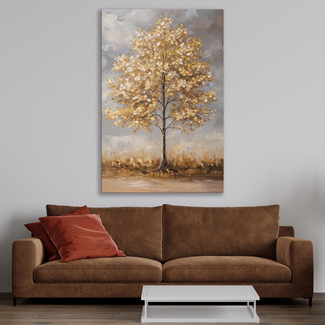 Golden Leaf Tree by the Water Impressionist Nature Painting Poster - Image 3