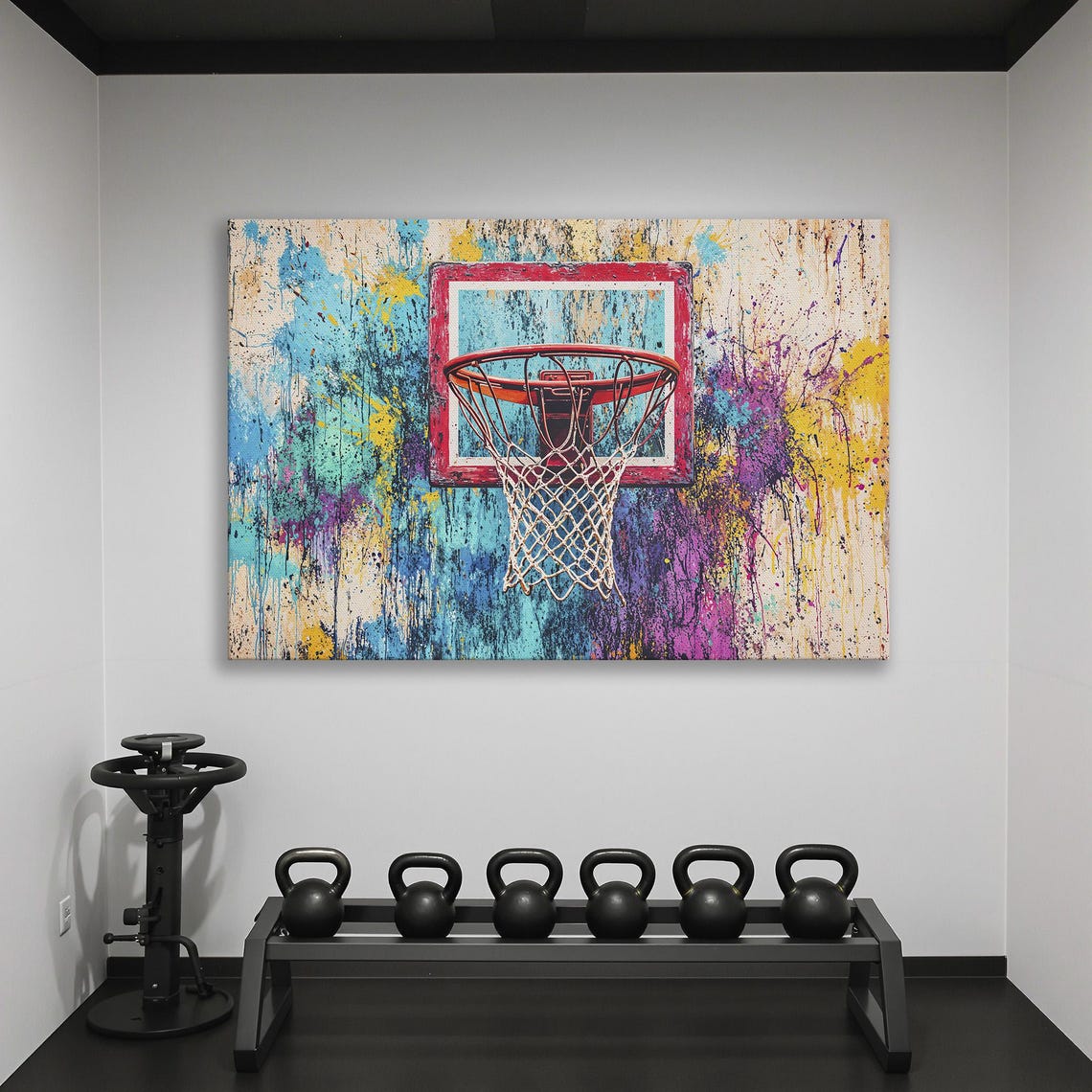 Basketball Hoop on Red Backboard Against Graffiti Wall Poster - Image 2
