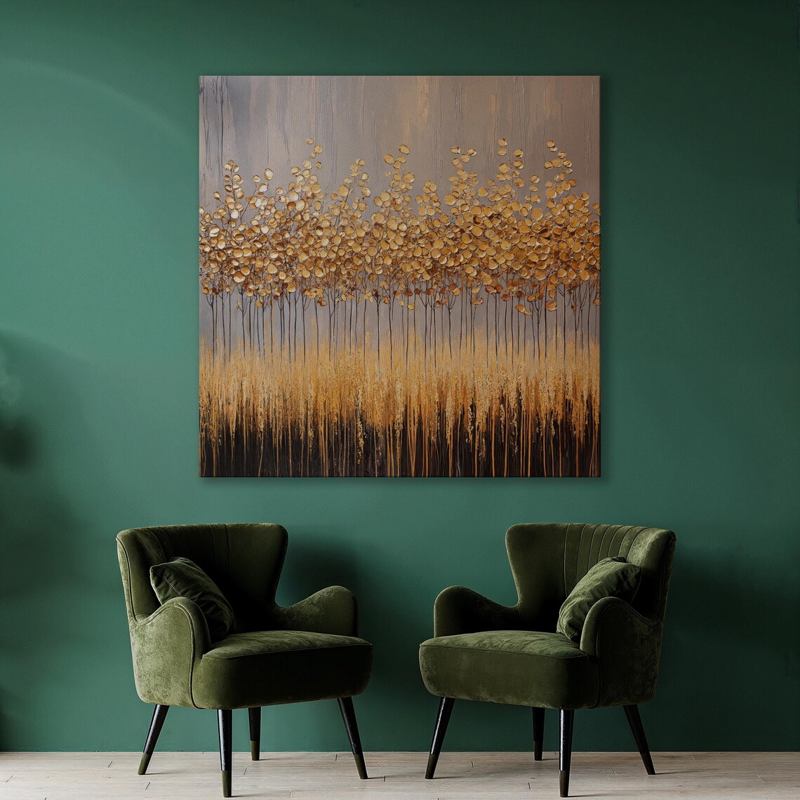 Abstract Golden Blossom Grove With Rich Textured Nature Wall Art - Image 2