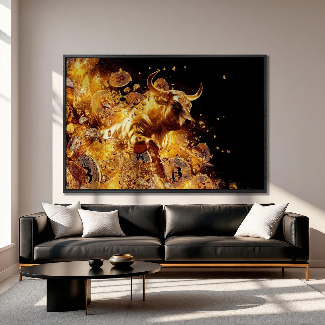 Gold Bull and Bitcoin Art Print, Crypto Wall Decor - Image 2