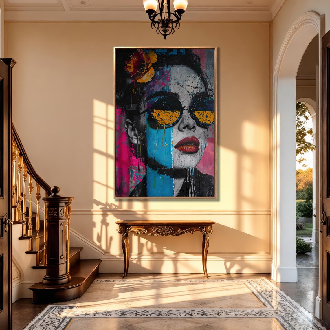 Woman In Round Sunglasses Colorful Pop Art Portrait Painting Poster - Image 5