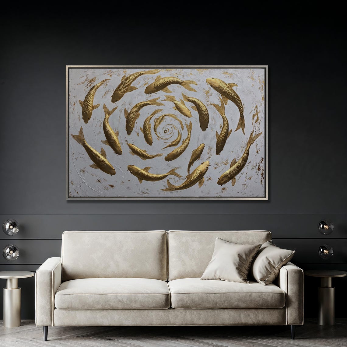Shoal Of Golden Koi Fish Wall Art Japanese Carp Painting Print Elegant Wall Decor Zen Inspired Poster Absctract Artwork Ready To Hang - Image 4