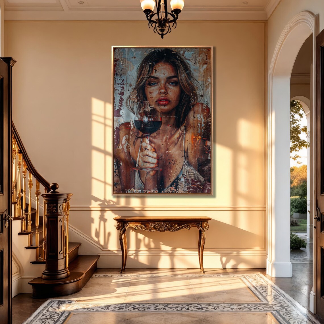 Sophisticated Woman Holding Red Wine Glass Abstract Portrait Poster - Image 4