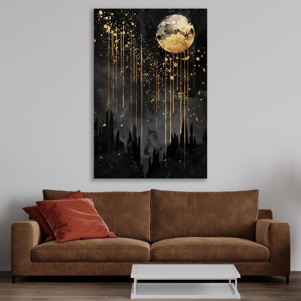 Abstract Golden Moon, Celestial Wall Art Print - Image 3