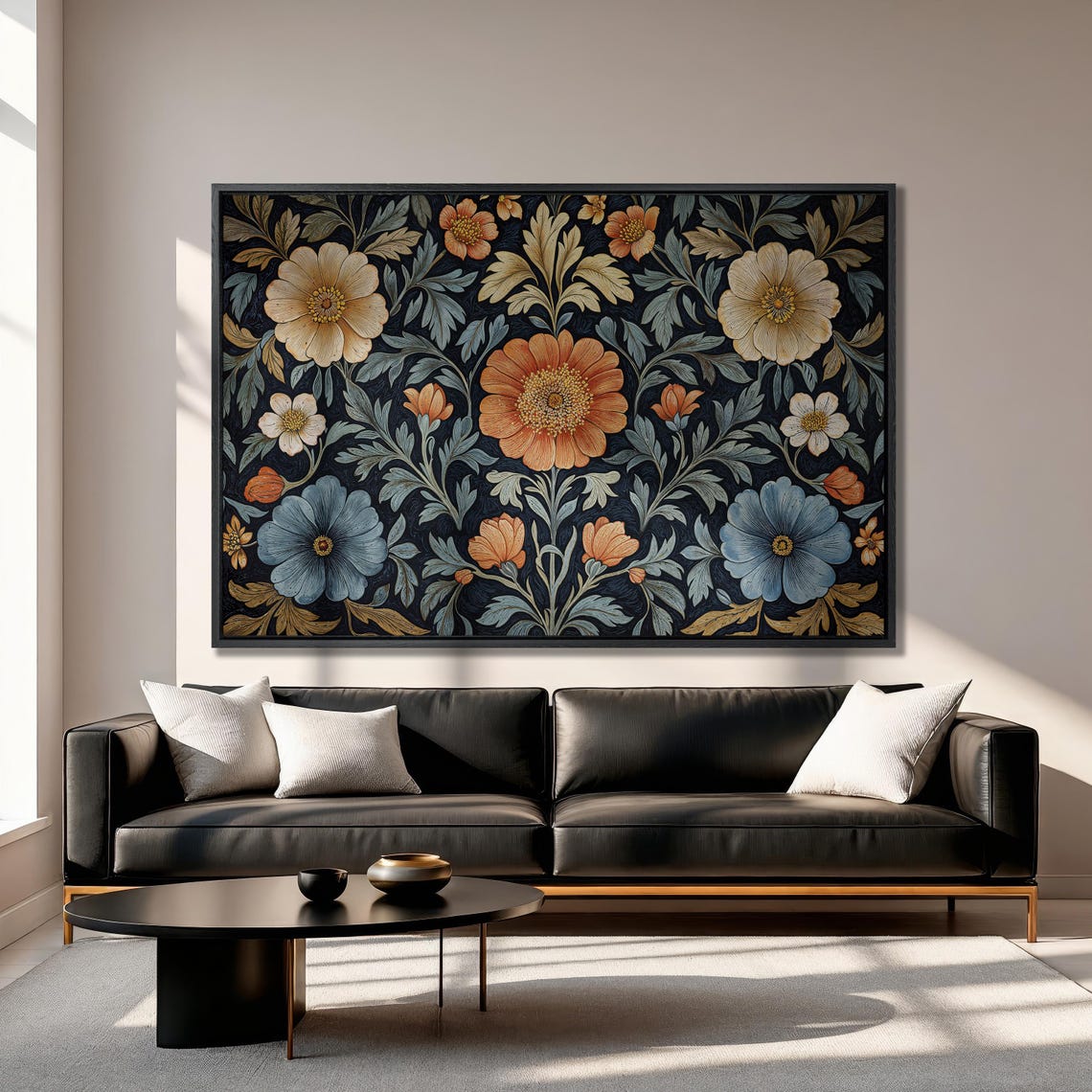 Symmetric William Morris Floral Pattern on Dark Ground Poster - Image 3