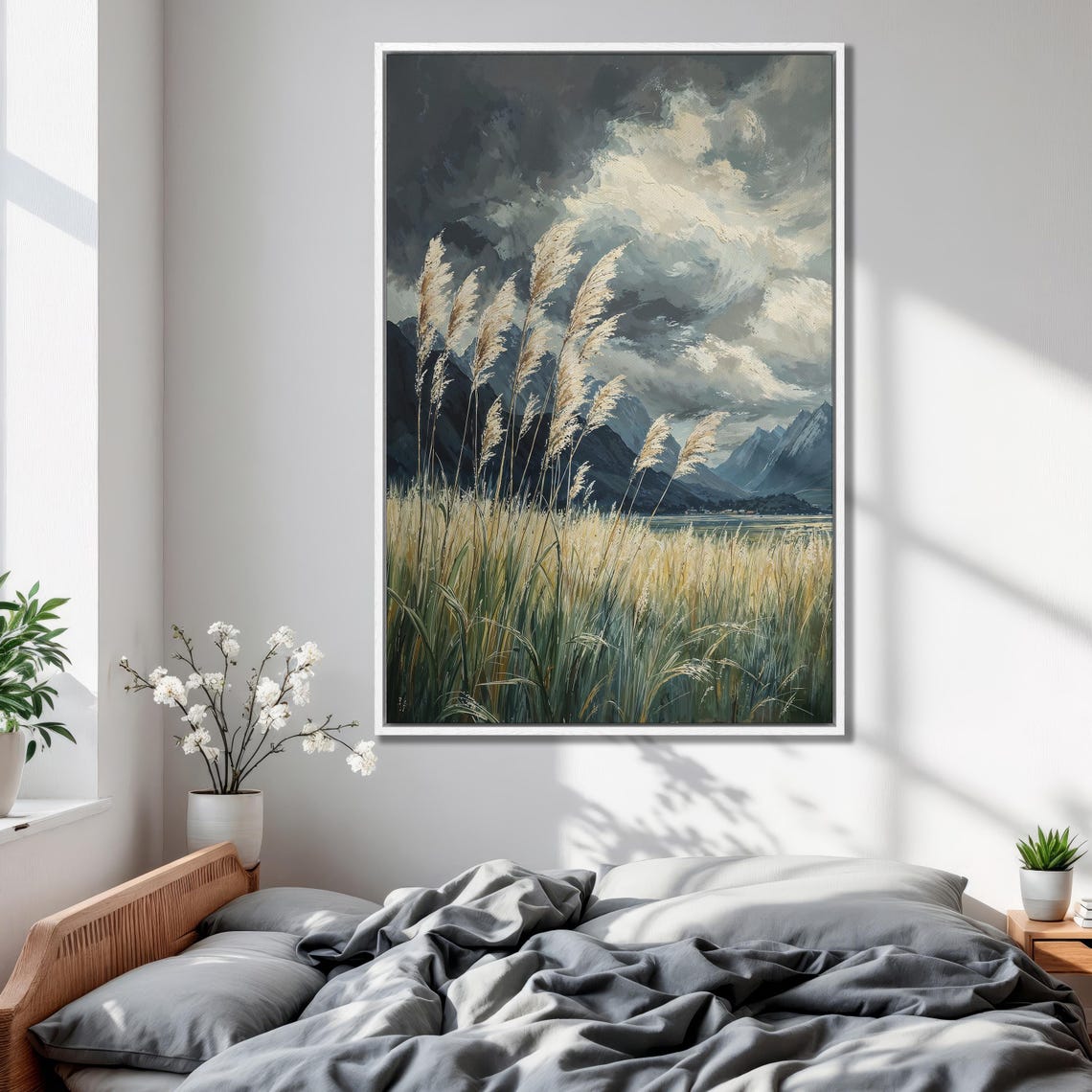 Mountain Wilderness Scene Framed Print Featuring Dramatic Sky Nature Art Rustic Decor Extra Large Landscape Home Wall Decor - Image 2