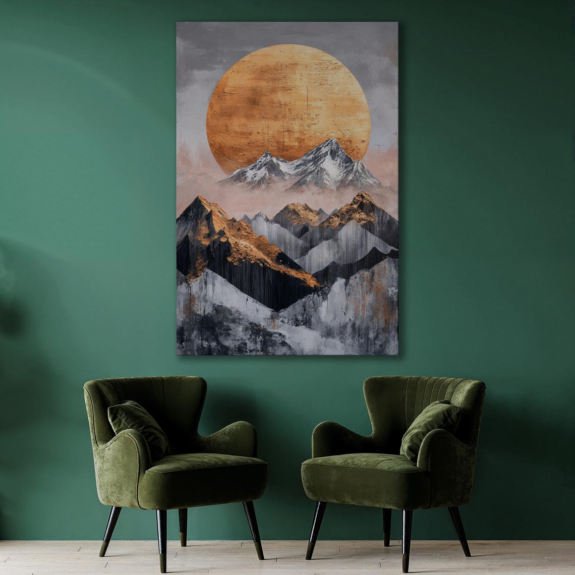 Abstract Sun And Mountains Wall Art Modern Landscape Painting Print Nature Wall Decor Snowy Mountain Large Poster Ready To Hang Gift - Image 2