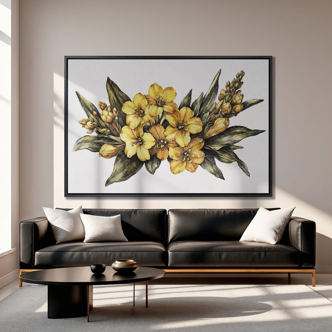 Radiant Golden Yellow Flowers Bouquet Botanical Painting Poster - Image 3