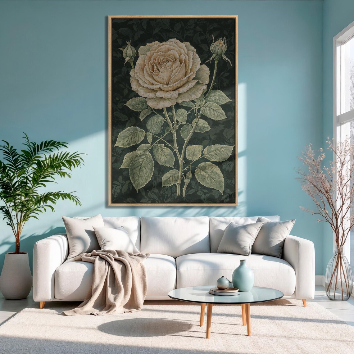 Vintage White Rose Botanical Wall Art Poster Print - Image 3