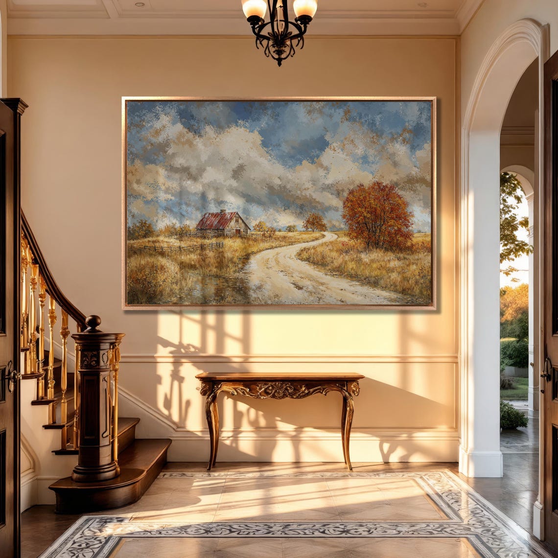 Rustic Autumn Barn Beside Winding Country Road Landscape Poster - Image 5