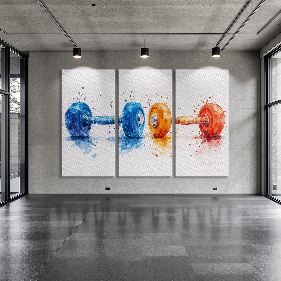 Blue And Orange Watercolor Dumbbells With Paint Splashes Gym Poster - Image 6