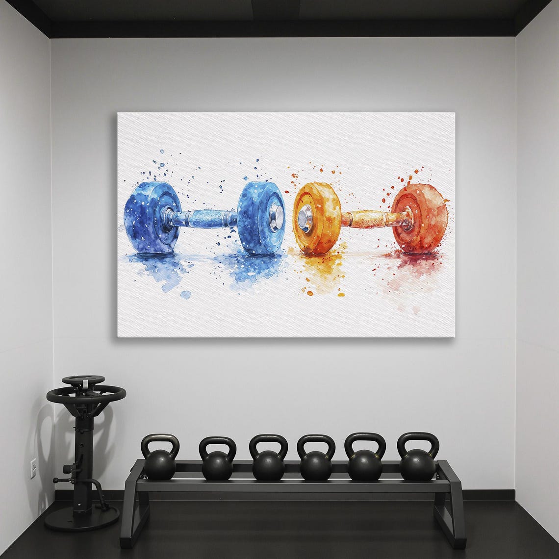 Blue And Orange Watercolor Dumbbells With Paint Splashes Gym Poster - Image 2