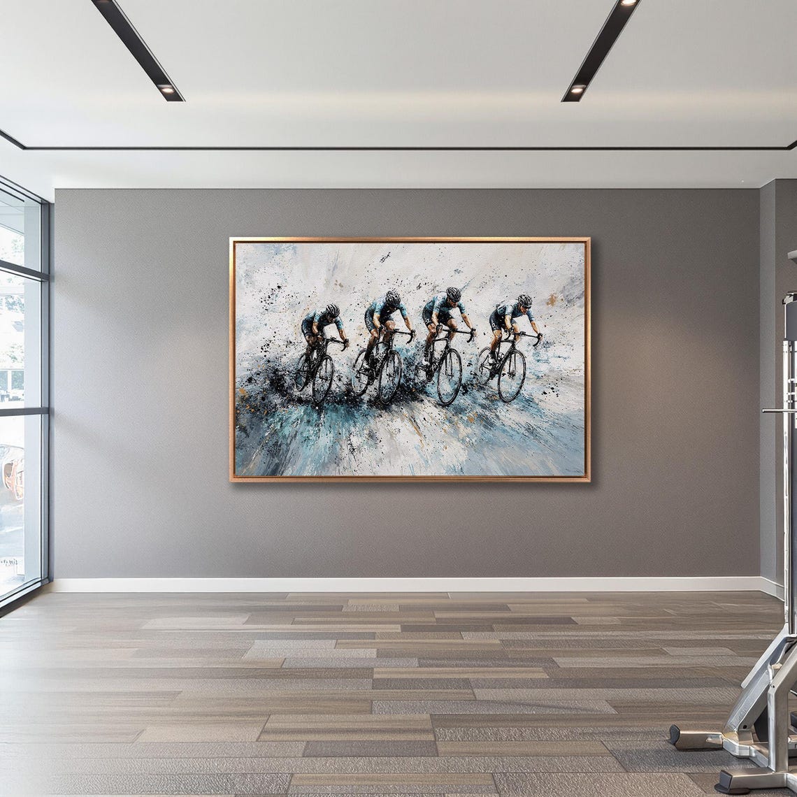 Peloton of Four Cyclists in Teal Abstract Splash Style Poster - Image 3