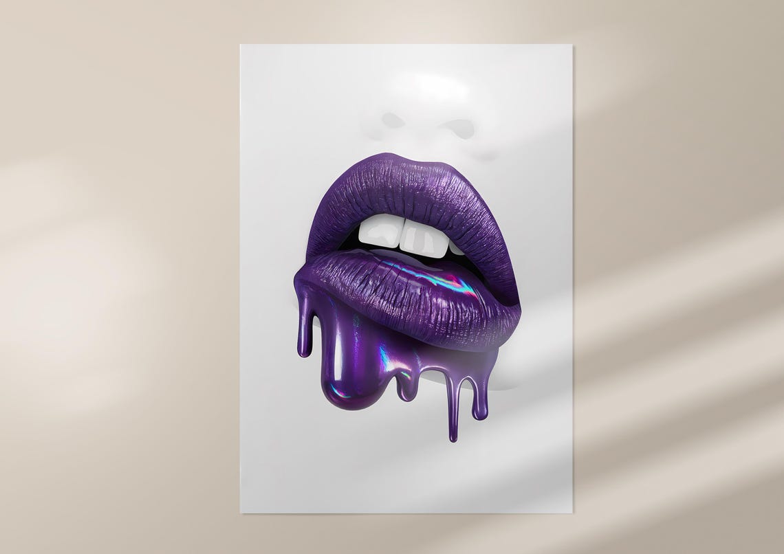 Shiny Purple Lips Dripping Lip Gloss Makeup Lover Wall Poster