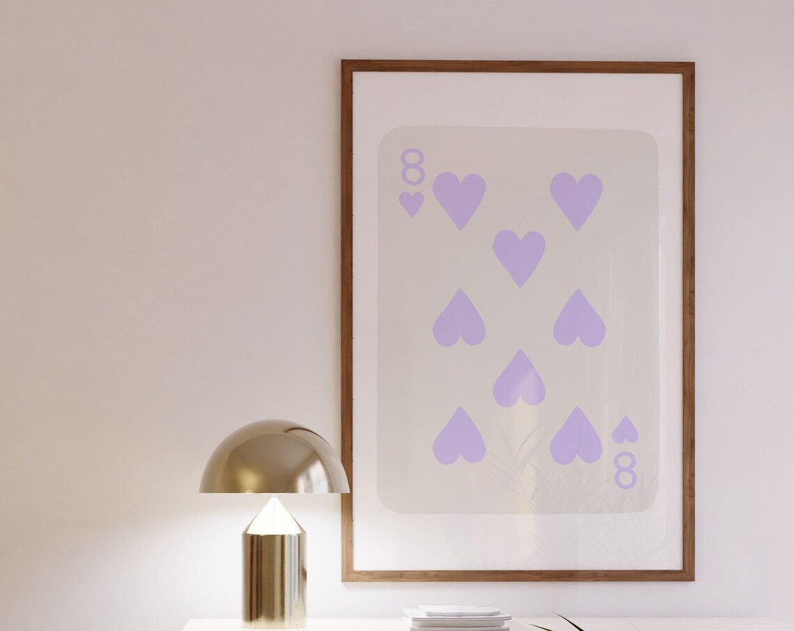 Lavender 8 of Hearts Playing Card Minimalist Preppy Pastel Wall Poster