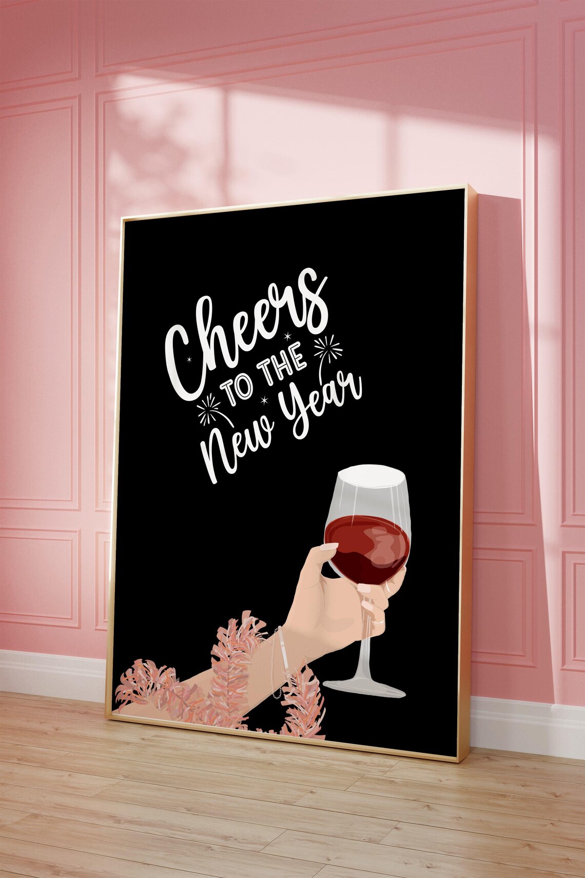 Cheers To The New Year Wine Toast Black Gold Celebration Party Poster - Image 3