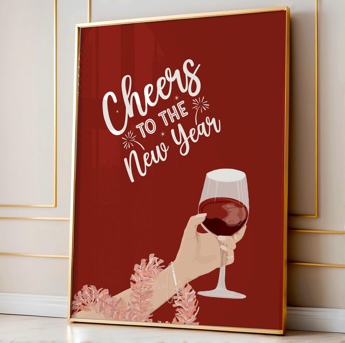 Cheers To The New Year Wine Toast Deep Red Celebration Party Poster