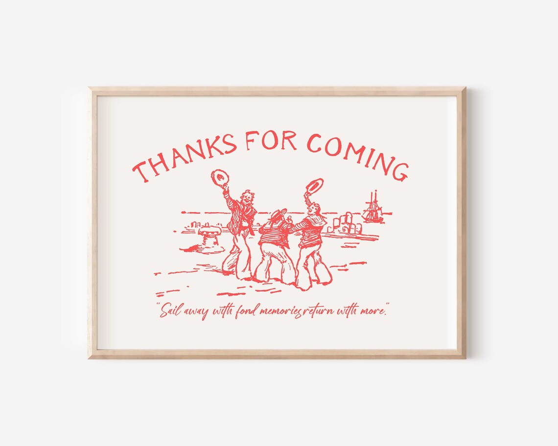 Thanks For Coming Red Vintage Sailor Dance Farewell Art Poster - Image 2